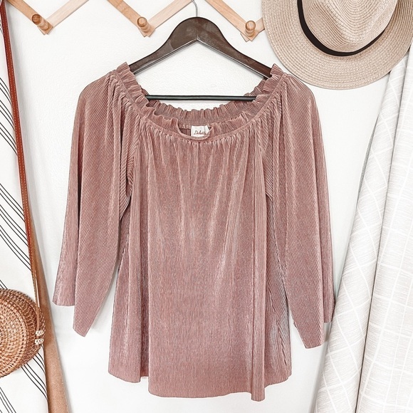 Anthropologie Deletta Pink Metallic Pleated Blouse - Picture 3 of 5